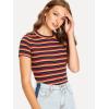 imageMilumia Womens Casual Multi Striped Ribbed Short Sleeve Solid Tee Knit TopMulticolor Red