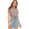 imageMilumia Womens Casual Multi Striped Ribbed Short Sleeve Solid Tee Knit TopMulticolored