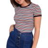 imageMilumia Womens Casual Multi Striped Ribbed Short Sleeve Solid Tee Knit TopRed Black and White