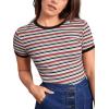 imageMilumia Womens Casual Multi Striped Ribbed Short Sleeve Solid Tee Knit TopRed Black and White