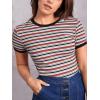 imageMilumia Womens Casual Multi Striped Ribbed Short Sleeve Solid Tee Knit TopRed Black and White
