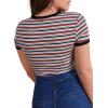 imageMilumia Womens Casual Multi Striped Ribbed Short Sleeve Solid Tee Knit TopRed Black and White