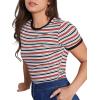 imageMilumia Womens Casual Multi Striped Ribbed Short Sleeve Solid Tee Knit TopRed Black and White