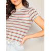 imageMilumia Womens Casual Multi Striped Ribbed Short Sleeve Solid Tee Knit TopRed and White