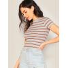 imageMilumia Womens Casual Multi Striped Ribbed Short Sleeve Solid Tee Knit TopRed and White