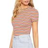 imageMilumia Womens Casual Multi Striped Ribbed Short Sleeve Solid Tee Knit TopRed and Yellow