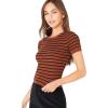 imageMilumia Womens Casual Multi Striped Ribbed Short Sleeve Solid Tee Knit TopRusty Brown Multicolored