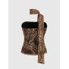 imageMilumia Womens Cheetah Print Tube Tops Y2k Strapless Mesh Bandeau Top with Scarf Going Out Club RaveBrown