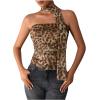 imageMilumia Womens Cheetah Print Tube Tops Y2k Strapless Mesh Bandeau Top with Scarf Going Out Club RaveCoffee Brown Brwon