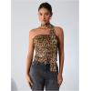 imageMilumia Womens Cheetah Print Tube Tops Y2k Strapless Mesh Bandeau Top with Scarf Going Out Club RaveCoffee Brown Brwon