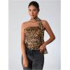 imageMilumia Womens Cheetah Print Tube Tops Y2k Strapless Mesh Bandeau Top with Scarf Going Out Club RaveCoffee Brown Brwon