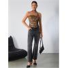 imageMilumia Womens Cheetah Print Tube Tops Y2k Strapless Mesh Bandeau Top with Scarf Going Out Club RaveCoffee Brown Brwon