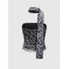 imageMilumia Womens Cheetah Print Tube Tops Y2k Strapless Mesh Bandeau Top with Scarf Going Out Club RaveLight Black