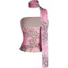 imageMilumia Womens Cheetah Print Tube Tops Y2k Strapless Mesh Bandeau Top with Scarf Going Out Club RavePink and Brown