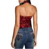 imageMilumia Womens Cheetah Print Tube Tops Y2k Strapless Mesh Bandeau Top with Scarf Going Out Club RaveRed
