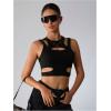 imageMilumia Womens Cut Out Tank Top Sexy Fitted Crop Tops Rave Club Going OutBlack
