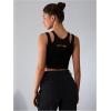 imageMilumia Womens Cut Out Tank Top Sexy Fitted Crop Tops Rave Club Going OutBlack