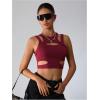 imageMilumia Womens Cut Out Tank Top Sexy Fitted Crop Tops Rave Club Going OutBurgundy