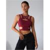 imageMilumia Womens Cut Out Tank Top Sexy Fitted Crop Tops Rave Club Going OutBurgundy