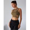 imageMilumia Womens Cut Out Tank Top Sexy Fitted Crop Tops Rave Club Going OutDark Green