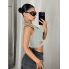 imageMilumia Womens Cut Out Tank Top Sexy Fitted Crop Tops Rave Club Going OutGreen
