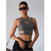 imageMilumia Womens Cut Out Tank Top Sexy Fitted Crop Tops Rave Club Going OutGrey