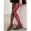 imageMilumia Womens Floral Lace Tights Patterned Fishnet Pantyhose Sexy Vintage StockingsAll Burgundy