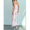 imageMilumia Womens Floral Mesh Ruffle Cami Dress Sexy Spaghetti Strap Bodycon Maxi DressesPink and Green