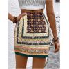 imageMilumia Womens Floral Paisley Ruched Tulip Hem Wrap High Waist Mini SkirtGreen Yellow