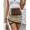 imageMilumia Womens Floral Paisley Ruched Tulip Hem Wrap High Waist Mini SkirtGreen Yellow