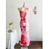 imageMilumia Womens Floral Print Bodycon Strapless Tube Long Dress with ScarfPink Multi