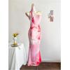 imageMilumia Womens Floral Print Bodycon Strapless Tube Long Dress with ScarfPink Multi