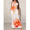 imageMilumia Womens Floral Print Bodycon Strapless Tube Long Dress with ScarfWhite and Orange