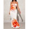 imageMilumia Womens Floral Print Bodycon Strapless Tube Long Dress with ScarfWhite and Orange