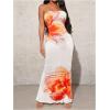 imageMilumia Womens Floral Print Bodycon Strapless Tube Long Dress with ScarfWhite and Orange