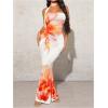 imageMilumia Womens Floral Print Bodycon Strapless Tube Long Dress with ScarfWhite and Orange
