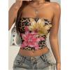 imageMilumia Womens Floral Print Strapless Bandeau Tops Fitted Backless Crop TopBrown