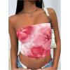 imageMilumia Womens Floral Print Strapless Bandeau Tops Fitted Backless Crop TopWatermelon Pink