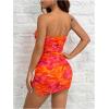 imageMilumia Womens Floral Print Strapless Bodycon Mini Dress Mesh Ruched Tube Top DressesCoral Orange