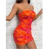 imageMilumia Womens Floral Print Strapless Bodycon Mini Dress Mesh Ruched Tube Top DressesCoral Orange