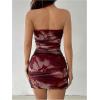 imageMilumia Womens Floral Print Strapless Bodycon Mini Dress Mesh Ruched Tube Top DressesRed