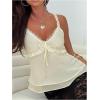 imageMilumia Womens Frill Lace Trim Tie Front Crop Cami Top Y2K Layered Ruffle Hem CamisolesApricot