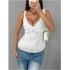 imageMilumia Womens Frill Lace Trim Tie Front Crop Cami Top Y2K Layered Ruffle Hem CamisolesWhite