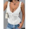 imageMilumia Womens Frill Lace Trim Tie Front Crop Cami Top Y2K Layered Ruffle Hem CamisolesWhite
