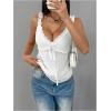imageMilumia Womens Frill Lace Trim Tie Front Crop Cami Top Y2K Layered Ruffle Hem CamisolesWhite