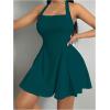 imageMilumia Womens Halter Mini Dress Backless A Line Flare Party Club Short DressesDark Green