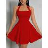 imageMilumia Womens Halter Mini Dress Backless A Line Flare Party Club Short DressesRed