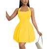 imageMilumia Womens Halter Mini Dress Backless A Line Flare Party Club Short DressesYellow