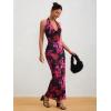 imageMilumia Womens Mesh Floral Open Back Deep V Neck Halter Maxi Long DressPurple