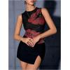 imageMilumia Womens Mock Neck Floral Mesh Top Y2k Sleeveless Ruched Tank Tops Going OutBlack